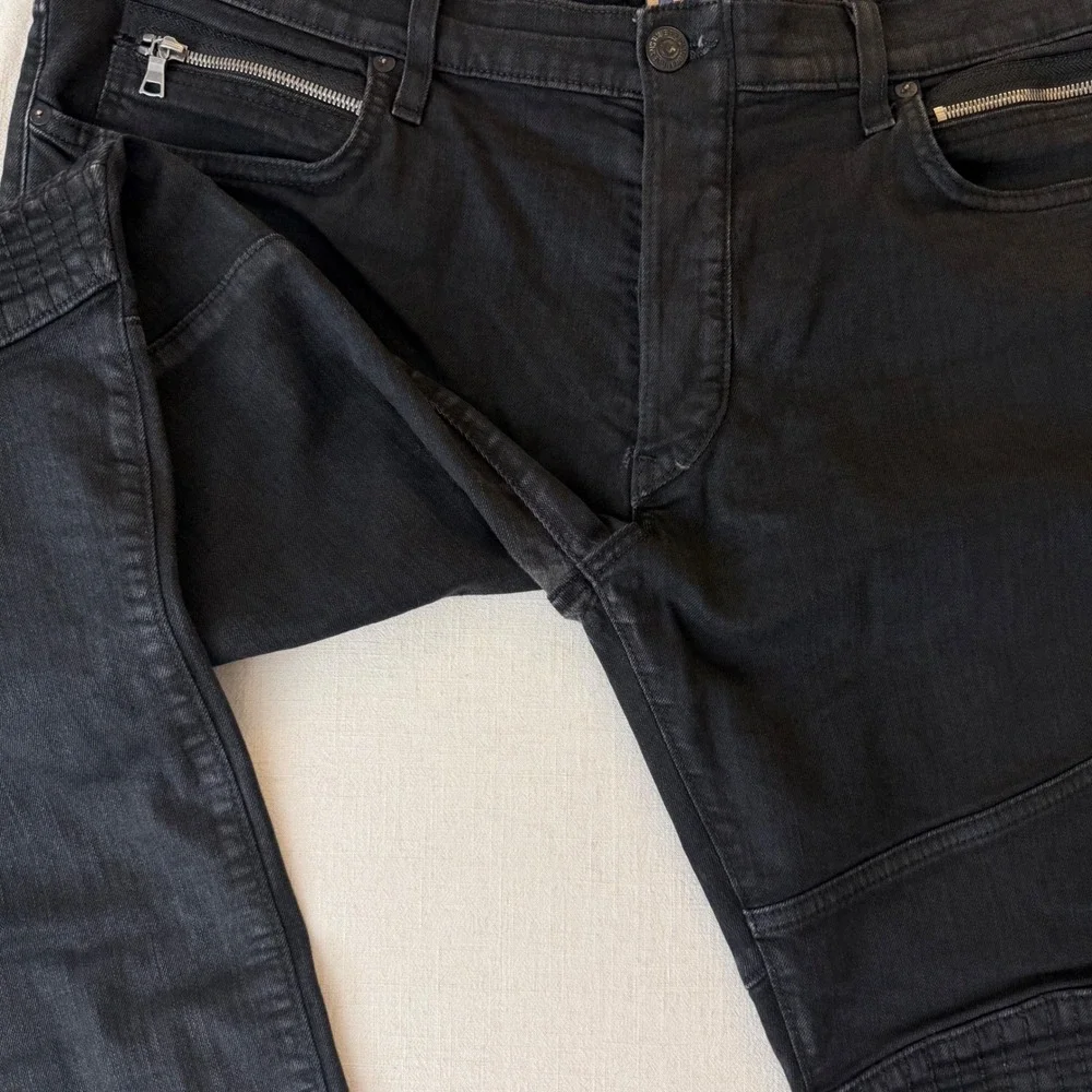 True Religion Geno Jeans Mens 42 Black Moto Biker Relaxed Slim Fit Stretch USA
